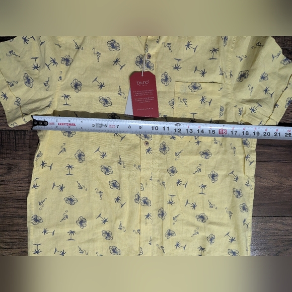 Bruno Milano Mens Short Sleeve Shirt Button Up Small NWT Yellow Flamingos Trees - Picture 7 of 16